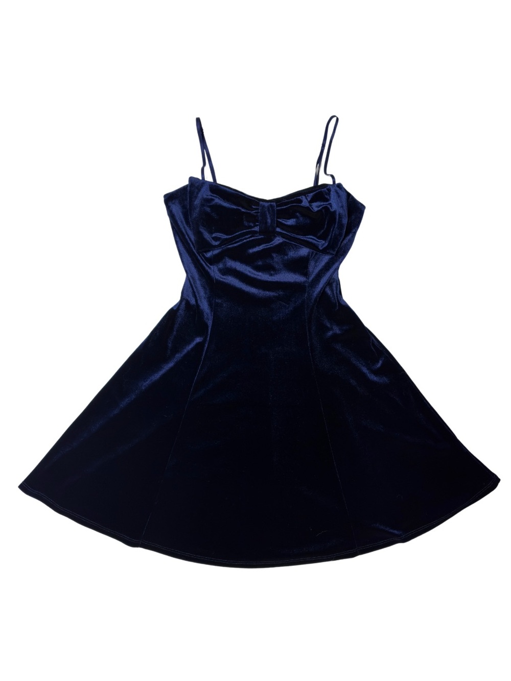Emerald Sundae Navy Velvet Bow-Front Spaghetti Strap Mini Dress